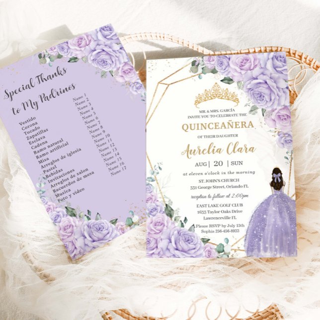 Quinceanera Purple Lilac Floral Padrinos List Invitation (Creator Uploaded)