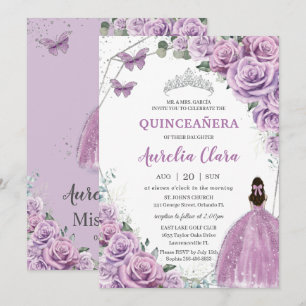 Quinceañera Purple Lilac Floral Princess Birthday Invitation