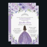 Quinceañera Purple Lilac Floral Princess Birthday Invitation<br><div class="desc">Personalise this lovely quinceañera invitation with own wording easily and quickly,  simply press the customise it button to further re-arrange and format the style and placement of the text.  Matching items available in store!  (c) The Happy Cat Studio</div>