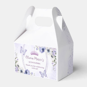 Quinceañera Purple Lilac Floral Tiara Butterflies  Favour Box
