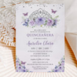 Quinceañera Purple Lilac Floral Tiara Butterflies Invitation<br><div class="desc">Personalise this lovely quinceañera invitation with own wording easily and quickly,  simply press the customise it button to further re-arrange and format the style and placement of the text.  Matching items available in store!  (c) The Happy Cat Studio</div>