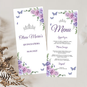 Quinceañera Purple Lilac Floral Tiara Butterflies  Menu