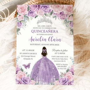 Quinceañera Purple Lilac Pale Pink Floral Princess Invitation