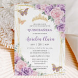 Quinceañera Purple Lilac Pink Floral Butterflies Invitation<br><div class="desc">Personalise this lovely quinceañera invitation with own wording easily and quickly,  simply press the customise it button to further re-arrange and format the style and placement of the text.  Matching items available in store!  (c) The Happy Cat Studio</div>