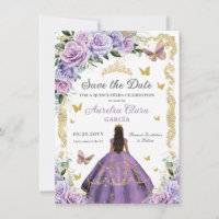 Quinceañera Purple Lilac Rose Floral Gold Princess