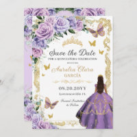 Quinceañera Purple Lilac Rose Floral Gold Princess
