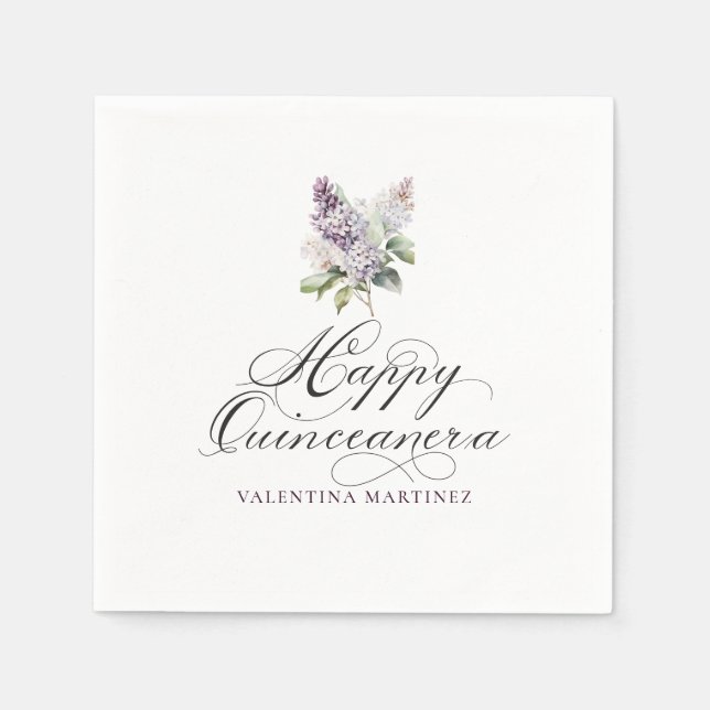Quinceanera Purple Lilac Spring Flower Cocktail Napkin (Front)