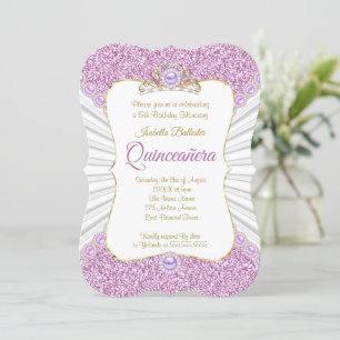 Quinceanera Purple Pearl Gold tiara birthday Party Invitation