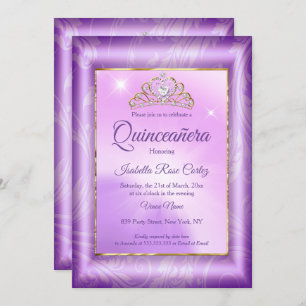 Quinceanera Purple photo Gold Tiara party Invitation