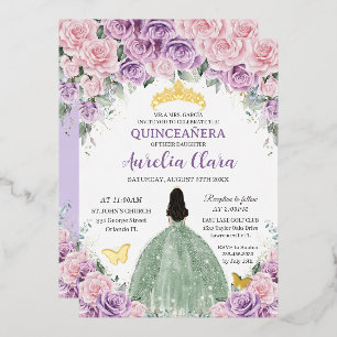 Quinceañera Purple Pink Floral Sage Green Dress