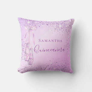 Quinceanera purple pink glitter ballerina cushion