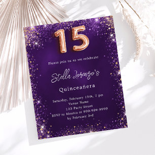 Quinceanera purple rose gold party invitation