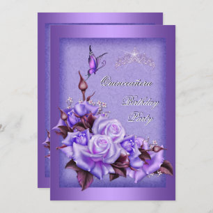 Quinceanera Purple Roses Butterfly Floral 2a Invitation