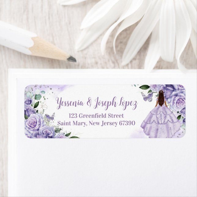 Quinceañera Purple Roses Floral Return Address Label (Insitu)