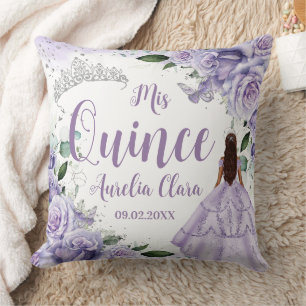 Quinceañera Purple Roses Floral Silver Princess Cushion