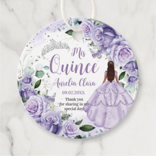 Quinceañera Purple Roses Floral Silver Princess Favour Tags