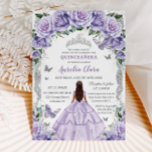 Quinceañera Purple Roses Floral Silver Princess Invitation<br><div class="desc">Personalise this lovely quinceañera invitation with own wording easily and quickly,  simply press the customise it button to further re-arrange and format the style and placement of the text.  Matching items available in store!  (c) The Happy Cat Studio</div>