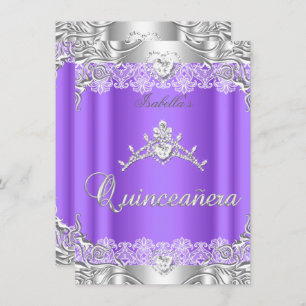 Quinceanera Purple Silver Diamond Tiara 15th Party Invitation