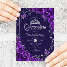 Quinceanera Purple Silver Floral
