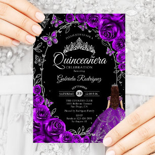 Quinceanera Purple Silver Floral Invitation