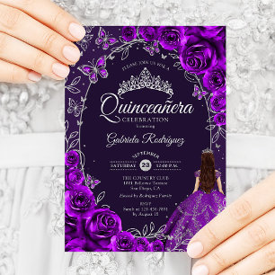 Quinceanera Purple Silver Invitation
