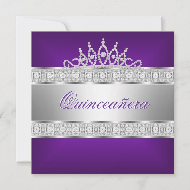 Quinceanera Purple Silver Jewel 15th Birthday Invitation (Front)