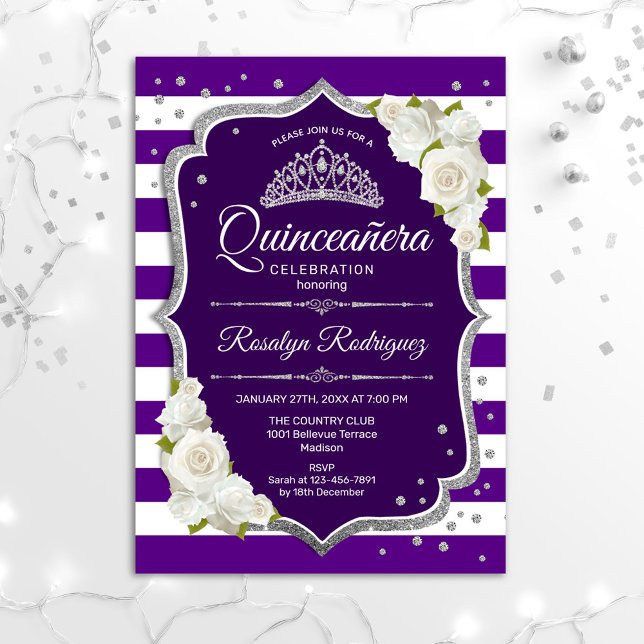 Quinceanera - Purple Silver White Invitation (Creator Uploaded)