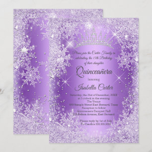 Quinceanera Purple Snowflake Winter Wonderland Invitation