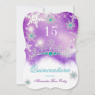 Quinceanera Purple Teal Blue Pearl Snowflake Invitation