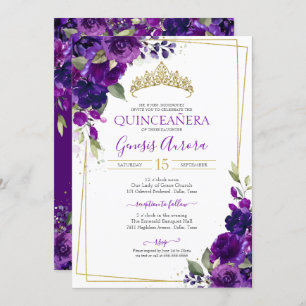 Quinceañera Purple Watercolor Floral Invitation