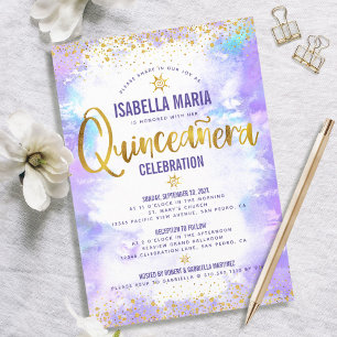 Quinceañera Purple Watercolor Gold Foil Elegant Invitation