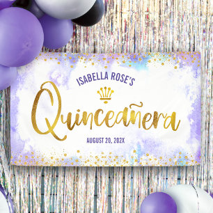 Quinceañera Purple Watercolor Gold Script Welcome  Banner