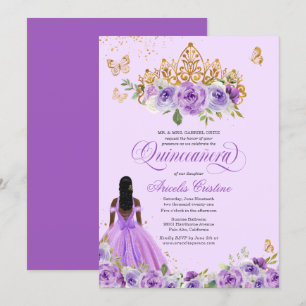 Quinceañera Purple Watercolor Roses Butterfly Invitation