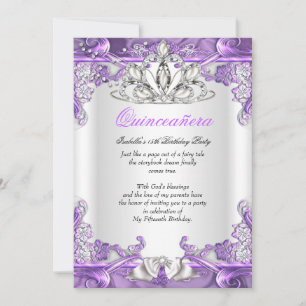 Quinceanera Purple White 15th Birthday Party Invitation