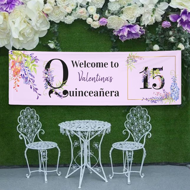 Quinceanera Purple Wisteria Floral Number 15 Banner (Quinceanera Banner from my Purple Wisteria Quinceanera Collection
)