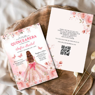 Quinceañera QR Code Blush Pink Rose Floral Invitation