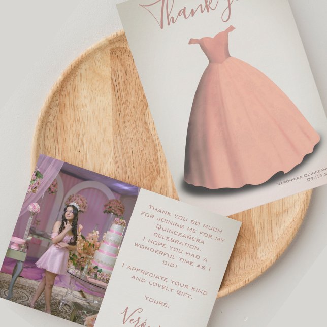 Quinceañera quince dress photo thank you card (Creator Uploaded)