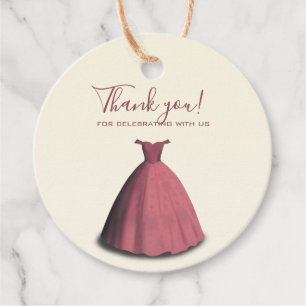 Quinceañera quince red dress thank you favour tags