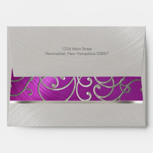 Quinceanera Raspberry and Silver Filigree Swirls Envelope