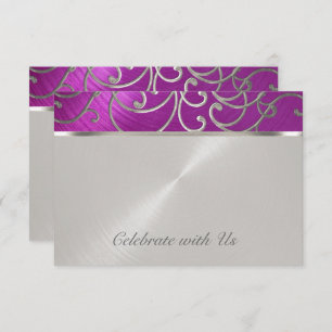 Quinceanera Raspberry and Silver Filigree Swirls Invitation