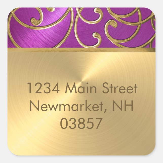 Quinceanera Raspberry Pink Gold Filigree Swirls Square Sticker (Front)