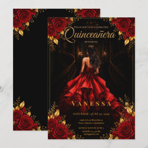 Quinceanera Read and gold Invitation