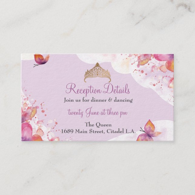Quinceañera Reception in watercolor & butterflies Enclosure Card (Front)