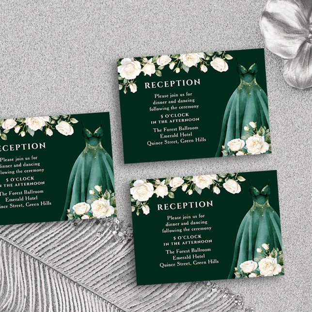 Quinceanera Reception Princess Dress Roses Green Enclosure Card (Quinceanera Reception Card from the Princess Dress and Roses Quinceanera Collection by Darling & May)
