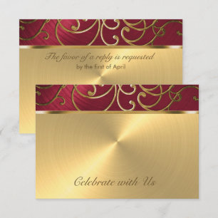 Quinceanera Red and Gold Filigree Swirls Invitation