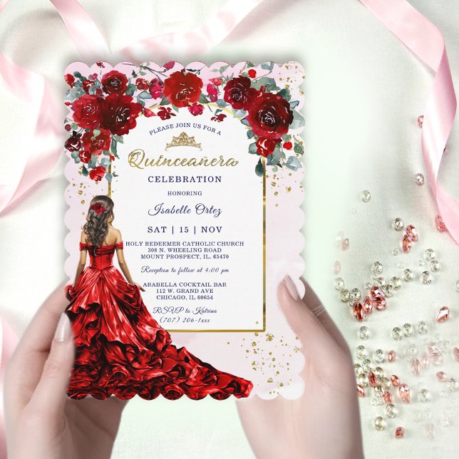 Quinceañera Red and Gold Invitation (Creator Uploaded)