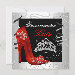 Quinceanera RED Diamond Black White Party Invitation