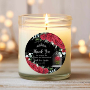 Quinceañera Red Floral Enchanted Rose Black Classic Round Sticker