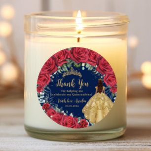 Quinceañera Red Floral Enchanted Rose Navy Classic Round Sticker