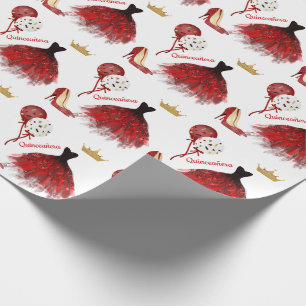 Quinceañera Red Gold Black Party Wear   Wrapping Paper